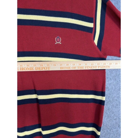 Tommy Hilfiger Men's XXL Red Sweater 100% Cotton Classic Casual Striped Heavy - Picture 5 of 7